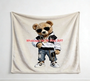 Hip Hop LV Teddy Bear Flannel Sofa Blanket 502
